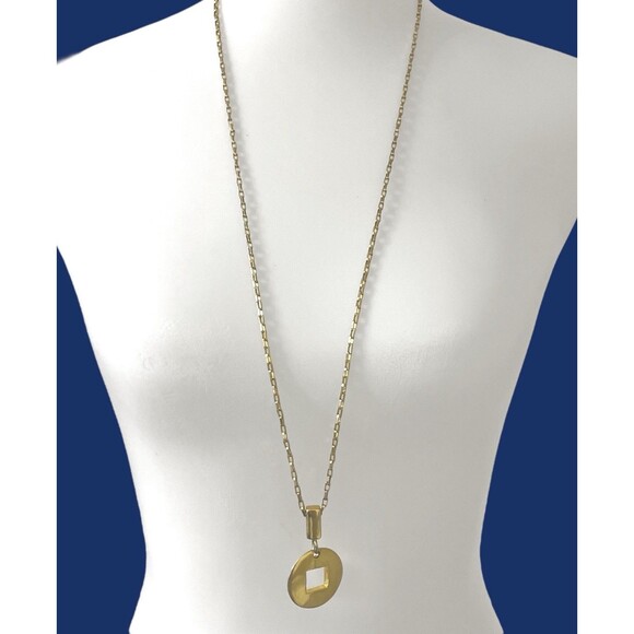 Soho Design Necklace Gold Tone Pendant Geometric Long Paperclip Link Chain 34" - Picture 2 of 11